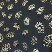 Luxury DENIM Foil CROWNS Fabric Material - BLUE
